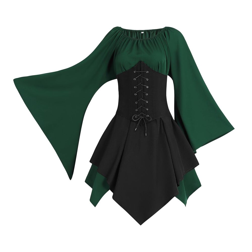 5823 7 Pcs Renaissance Costume Medieval Bell Sleeves Dress - Picture 3 of 5